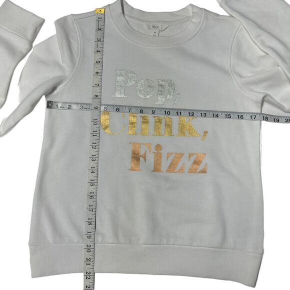 1901 Sweatshirt White New Years Glitter Pop Clink Fizz Silver Gold Bronze XS - Picture 6 of 10